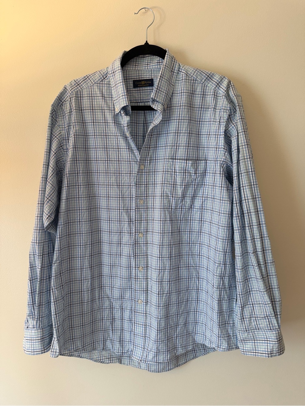 Men's Light Blue Plaid Long-Sleeve Shirt